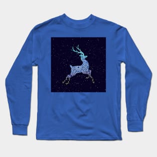 Blue Flying Reindeer Mandala in the Night Sky Long Sleeve T-Shirt